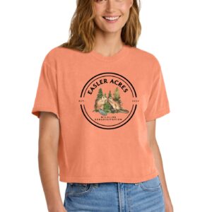 Easler Acres Crop Tee — Cantaloupe, front (big logo)